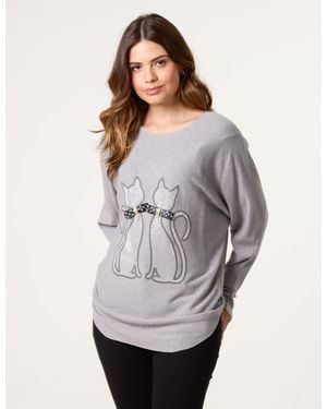 Blue Vanilla Embellished Cat Jumper - Grey