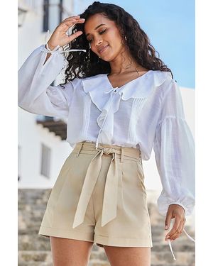 Sosandar Ivory Ruffle Detail Cotton Blouse - Blue