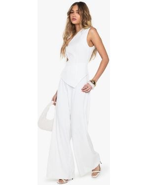 Boohoo Tailored One Shoulder Wide Leg Jumpsuit - White