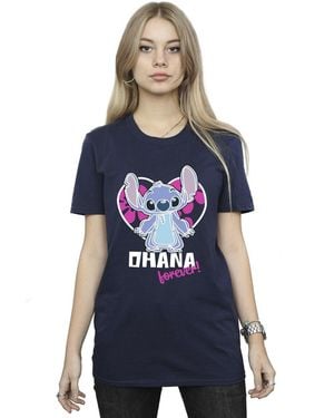 Disney Lilo And Stitch Ohana Forever Heart Katoenen Vriendje T-Shirt (Marineblauw)