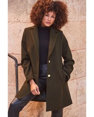 Sosandar Khaki Button Detail Coat - Brown
