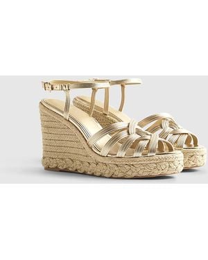 River Island Wedge Sandals Caged Design Heel Buckle Pu - Metallic