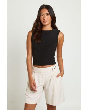 Boohoo Waist Detail Tailored Bermuda Shorts - Black