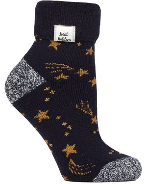 Heat Holders Ladies Cosy Socks With Turn Over Cuff - Blue