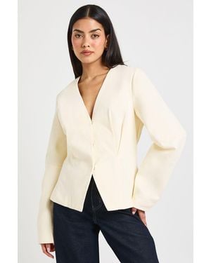 Boohoo Twill Balloon Sleeve Cinched Blazer - Natural