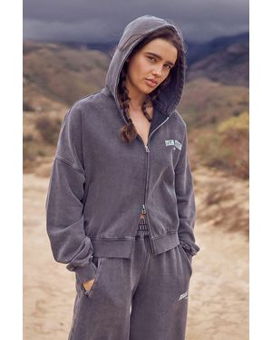 DSGN Studio Collegiate Printed Zip Through Boxy Hoodie - Purple