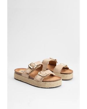 Faith Daphne Faux Suede Double Boucle Footbed Sandals - Natural