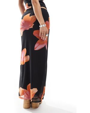 JJXX Mesh Maxi Skirt Co Cord With Flower Print - Black