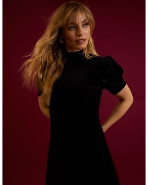Blue Vanilla Velvet Puff Sleeve Dress - Red