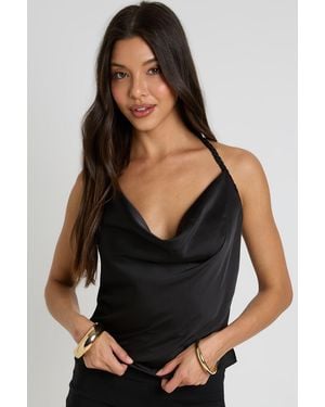 Boohoo Satin Rope Detail Cowl Neck Top - Black