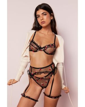 Nasty Gal Embroidered Rose Ruffle Lingerie 3 Piece Set - Brown