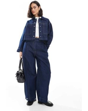 ASOS Barrel Leg Jean With Tab Detail - Blue
