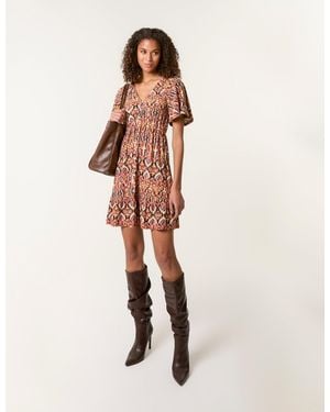 Blue Vanilla Button Through Elastic Waist And Neck Mini Dress - Natural