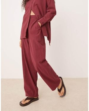 ASOS Seersucker Relaxed Pull On Trousers Co-Ord - Red