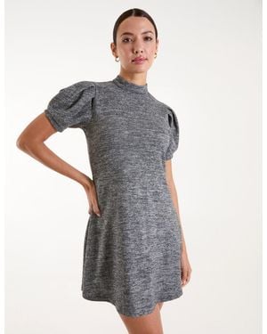 Blue Vanilla Puff Sleeve Smock Dress - Grey