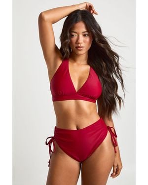 Boohoo Plunge Halterneck Bikini Top - Red