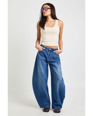 Boohoo High Waist Relaxed Horseshoe Jean - Blue