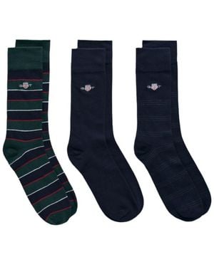 GANT 3 Pack Shield Tie Stripe Socks - Blue