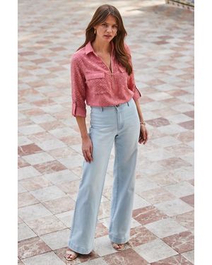 Sosandar Light Wash Denim Stretch Wide Leg Jeans - Blue