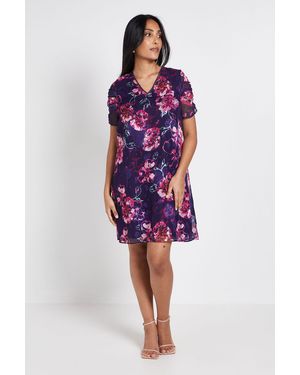 Wallis Petite Floral Puff Sleeve Shift Dress - Red