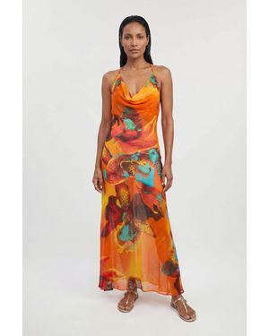 Karen Millen Beach Viscose Georgette Photographic Floral Slip Dress - Orange