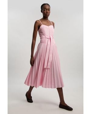 Karen Millen Cotton Top Stitch Dropped Waist Woven Strappy Midi Dress - Pink