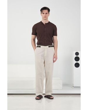 Giesto Belted Straight Leg Linen Trousers - White