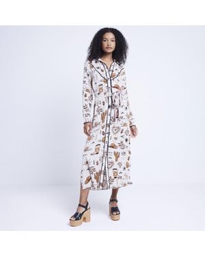 River Island Midi Shirt Dress Western Belted Viscose - White