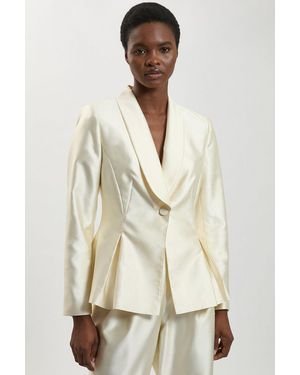 Karen Millen Satin Twill Single Breasted Blazer - Natural