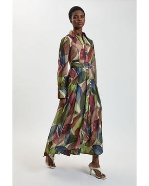Karen Millen Petal Print Organza Maxi Shirt Dress - White