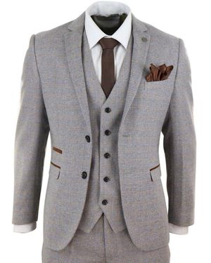 Paul Andrew 3 Piece Tweed Check Vintage Retro Suit Velvet - Grey