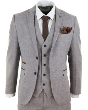 Paul Andrew 3-delig Crème Tweed Geruit Vintage Retro Pak - Grijs