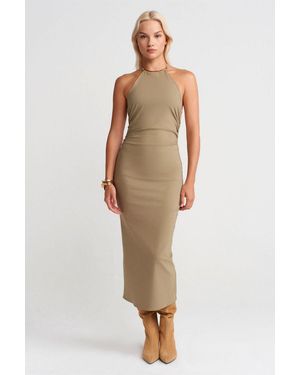 Dilvin Halter Neck Bodycon Midi Dress - Natural