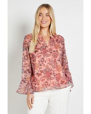 Wallis Petite Floral Cuff Detail Ladder Trim Blouse - Red
