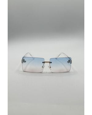 SVNX Square Rimless Sunglasses With Ombre Lens - Blue