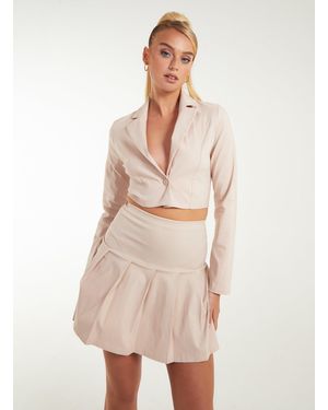 Pink Vanilla Bengaline Cropped Blazer - Natural