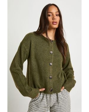 Boohoo Crew Neck Soft Knit Knitted Cardigan - Green