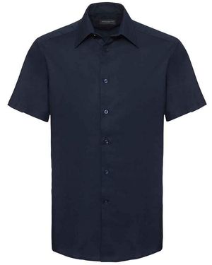 Russell Collection Oxford Tailored Short-Sleeved Shirt (Bright) - Blue