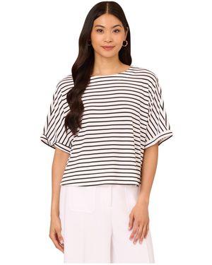 Adrianna Papell Printed Cropped Knit Dolman Roll Sleeve Top With Button Back - Red