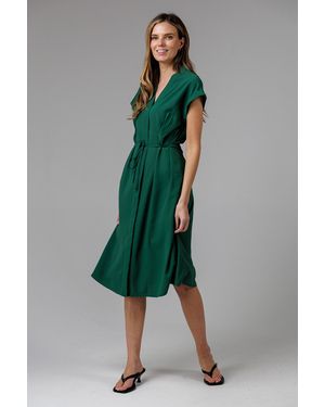 French Connection V-Neck Cap Sleeve Crepe Midi Dress - Green
