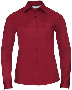 Russell Collection /Ladies Poplin Easy-Care Long-Sleeved Shirt (Classic) - Red