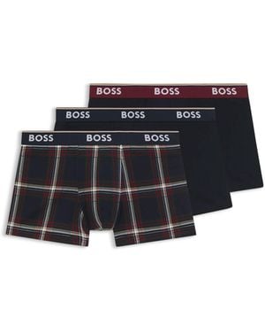BOSS Trunk 3 Pack Check & Multi Cotton - Black