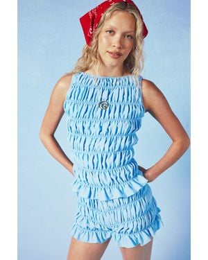 Boohoo Chiffon Shirred Sleeveless Top - Blue