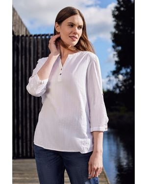 Mountain Warehouse 'Petra' 3/4 Sleeve Shirt Button Neck Breathable Everyday Top Cotton - White
