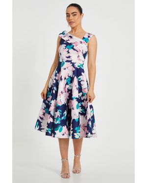 Quiz Petite Floral Print Skater Dress - Blue