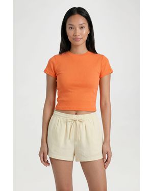 Boohoo Basic Rib Short Sleeve Fitted Top - Orange