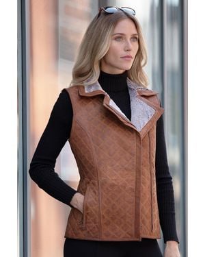 Ashwood Leather 'Cumbria' Fitted Gilet With Faux Fur Collar - Natural