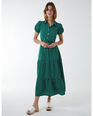 Blue Vanilla Collared Polkadot Maxi Dress - Green