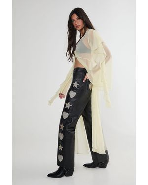 Nasty Gal Real Leather Star And Heart Patched Trousers - Black