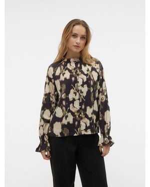 Vero Moda Button Front High Neck Cropped Shirt - Black